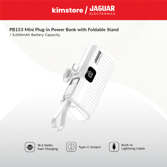 Jaguar Electronics PB153 Mini Plug In Power Bank with Digital Display 5000mAh Type-C