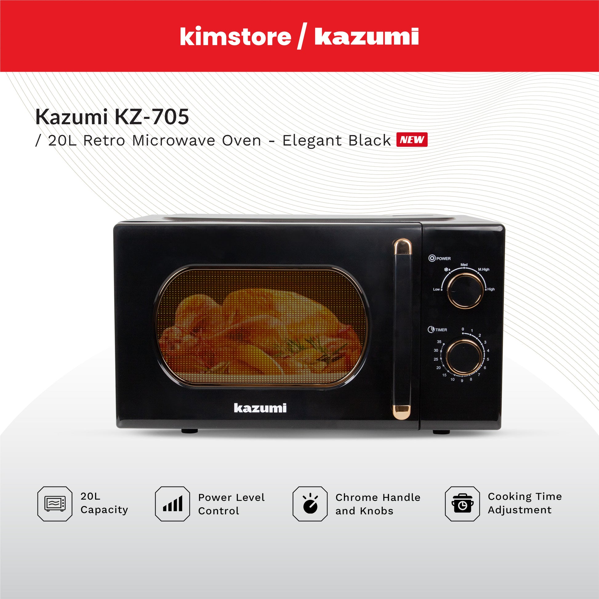 kazumi kz 705 20l retro microwave oven elegant black