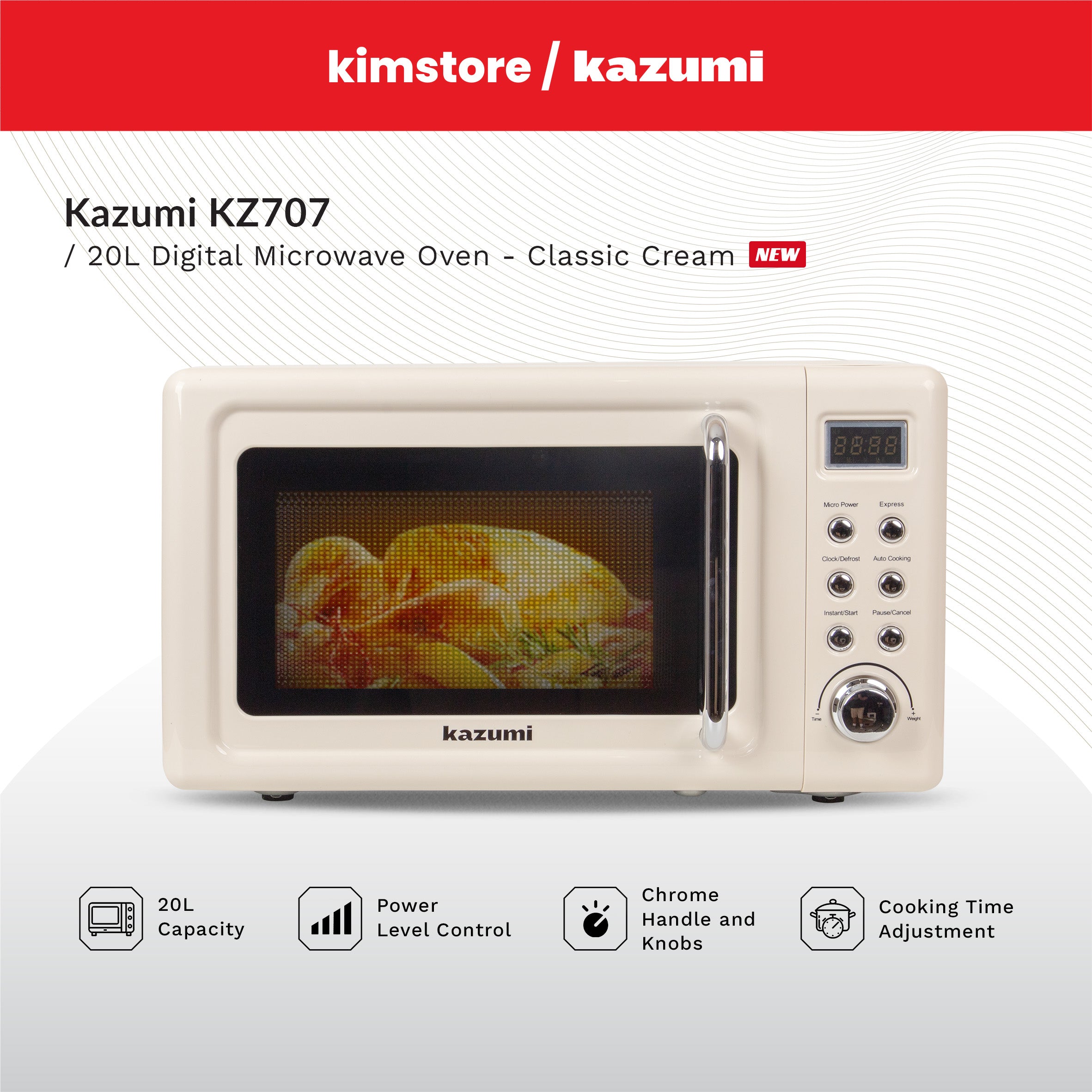 kazumi kz 707 20l digital microwave oven classic cream