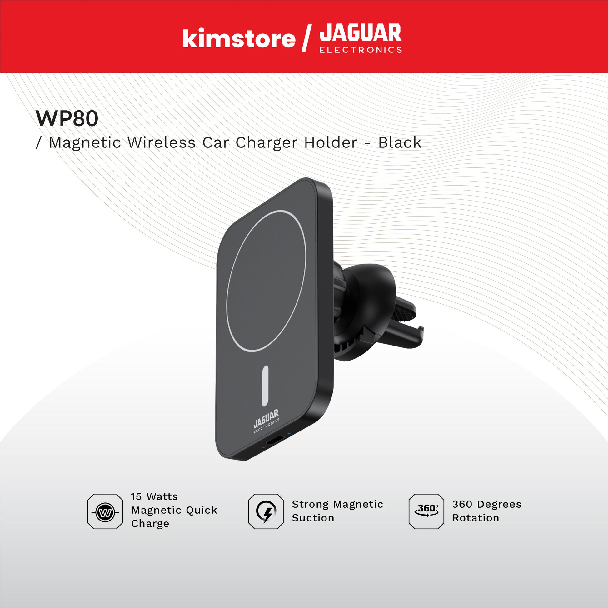jaguar electronics wp80 15w magnetic wireless car charger holder black