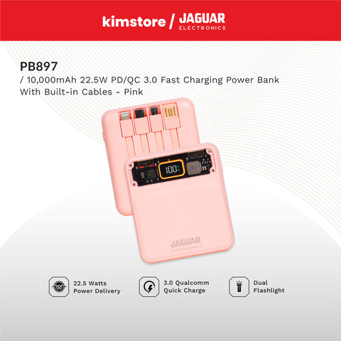 Jaguar Electronics PB897 10000mAh 22.5W PD/QC 3.0 Fast Charging Power Bank With Built-in Cables