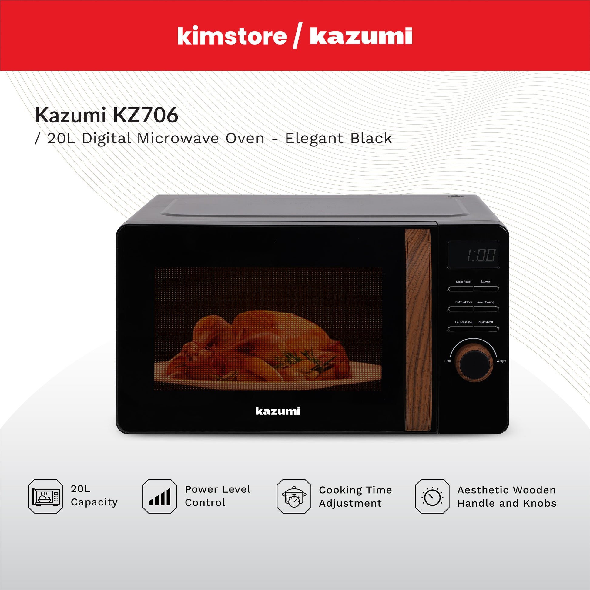 kazumi kz 706 20l digital microwave oven elegant black