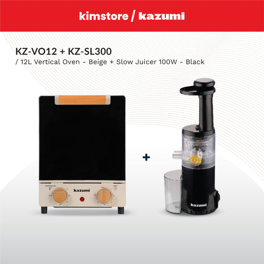 BUNDLE: Kazumi KZ-VO12 12L Vertical Oven - Beige + Kazumi KZ-SL300 Slow Juicer 100W - Black