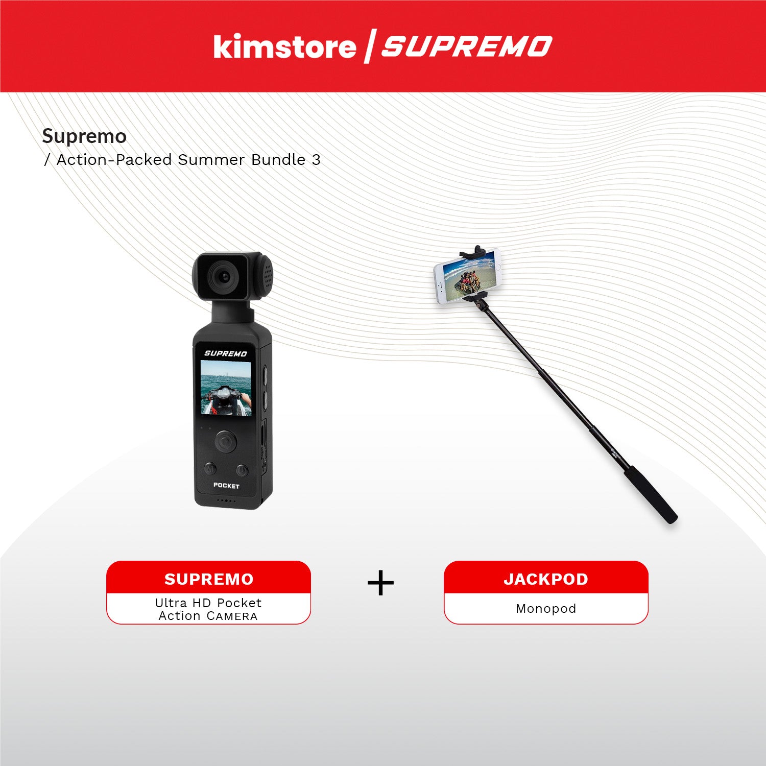 [Bundle] Supremo Ultra HD Pocket Action Camera + JACKPOD Monopod - Black