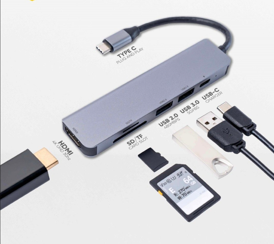realme techlife 6 in 1 type c hub tlhb001 space gray