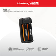 jaguar electronics rc2b rechargeable 2 slot usb c charger for aa batteries    black