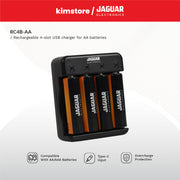 jaguar electronics rc4b rechargeable 4 slot usb c charger for aa batteries black