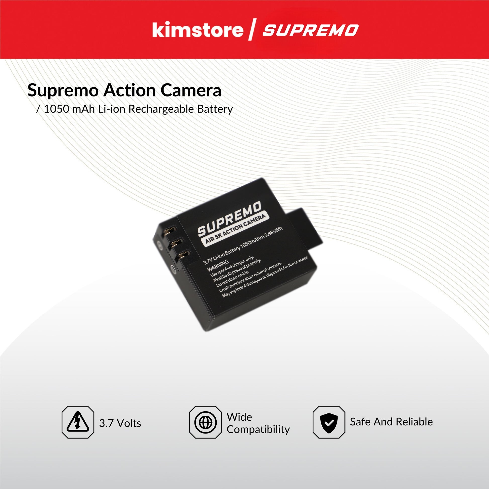 supremo ace, air, premiere, peak, summit rechargeable 1050mah batt black