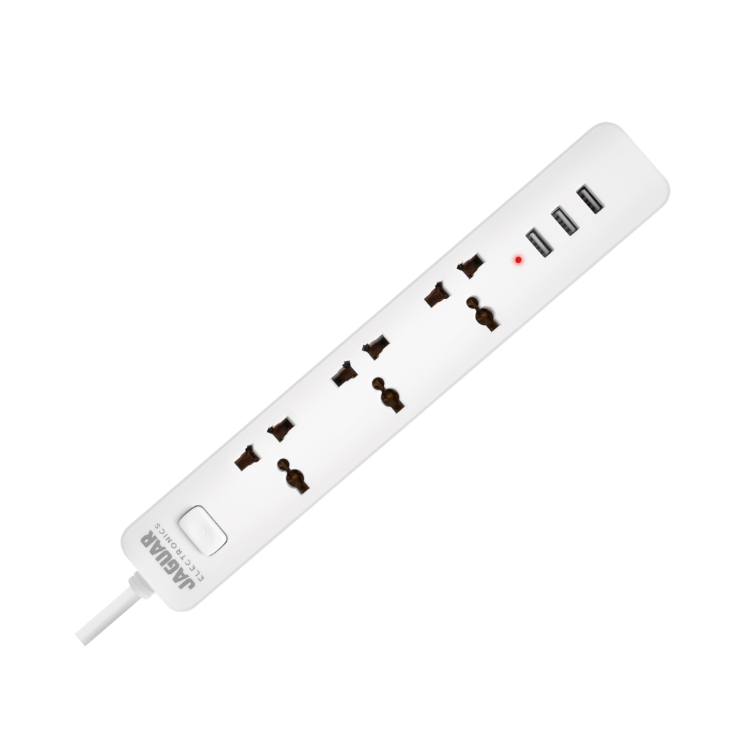 Jaguar Electronics PS-33SA Power Strip with 3 Sockets, 3 USB
