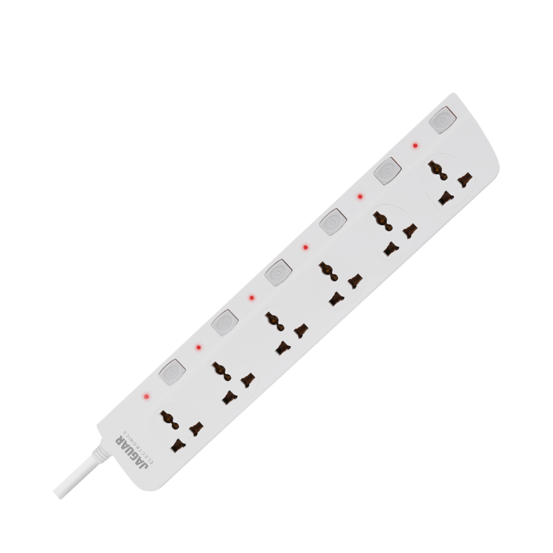 jaguar electronics ps 66gs power strip 6 gang with 6 switches white