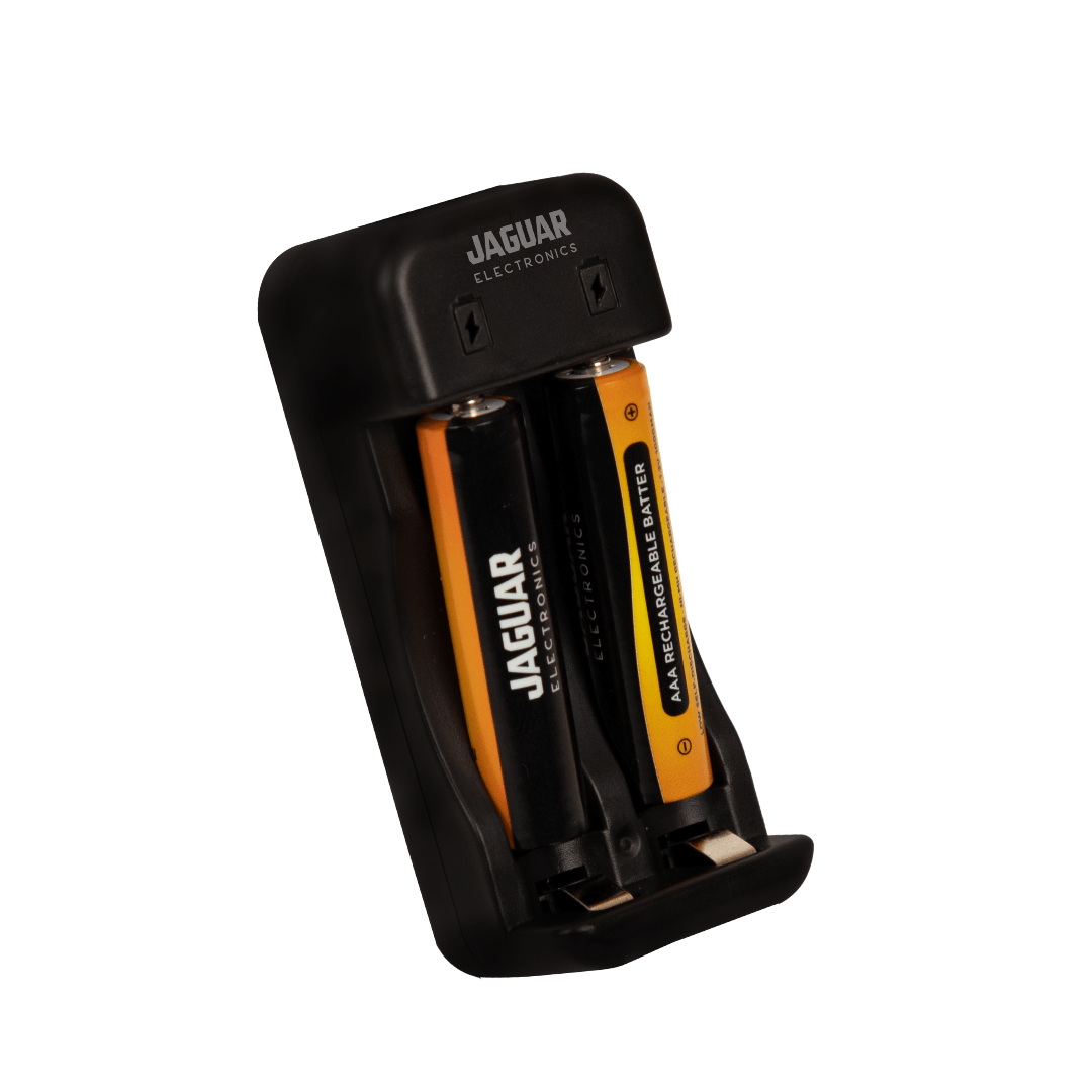 jaguar electronics rc2b 2 slot usb charger with 2 rechargeable aa batteries black