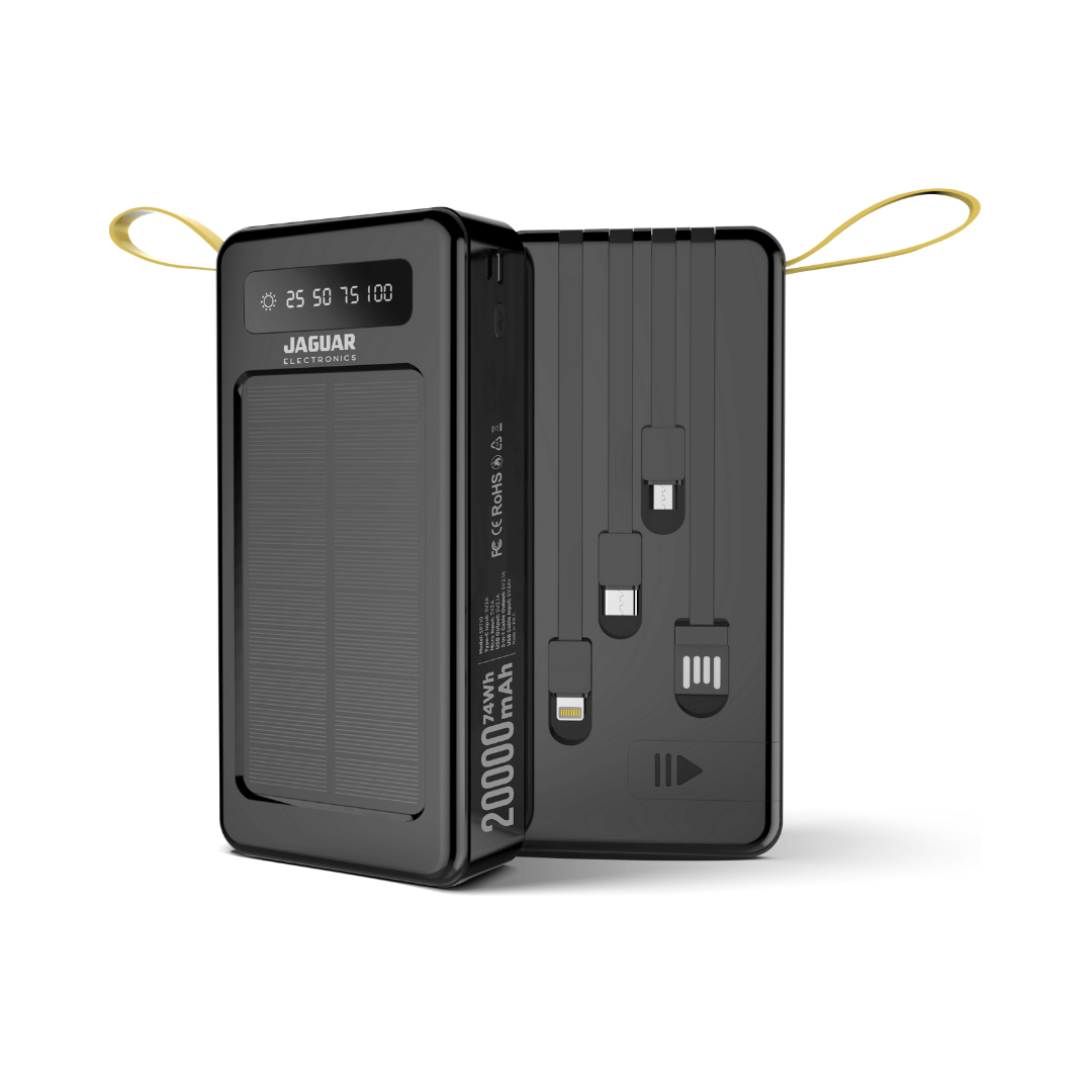 jaguar electronics sp710 20000mah solar power bank with flashlight and charging cables black