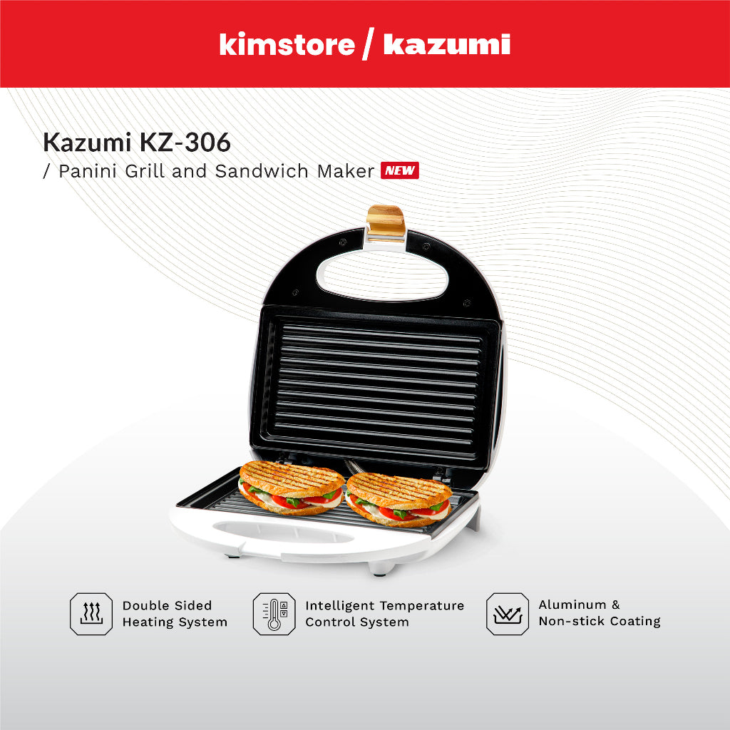 [Open Box] [B] Kazumi Kz-306 Panini Grill And Sandwich Maker - White