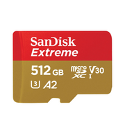 sandisk extreme microsdxc, sqxav 512gb, v30, u3, c10, a2, uhs i, 190mb/s r, 130mb/s w, 4x6, lifetime limited