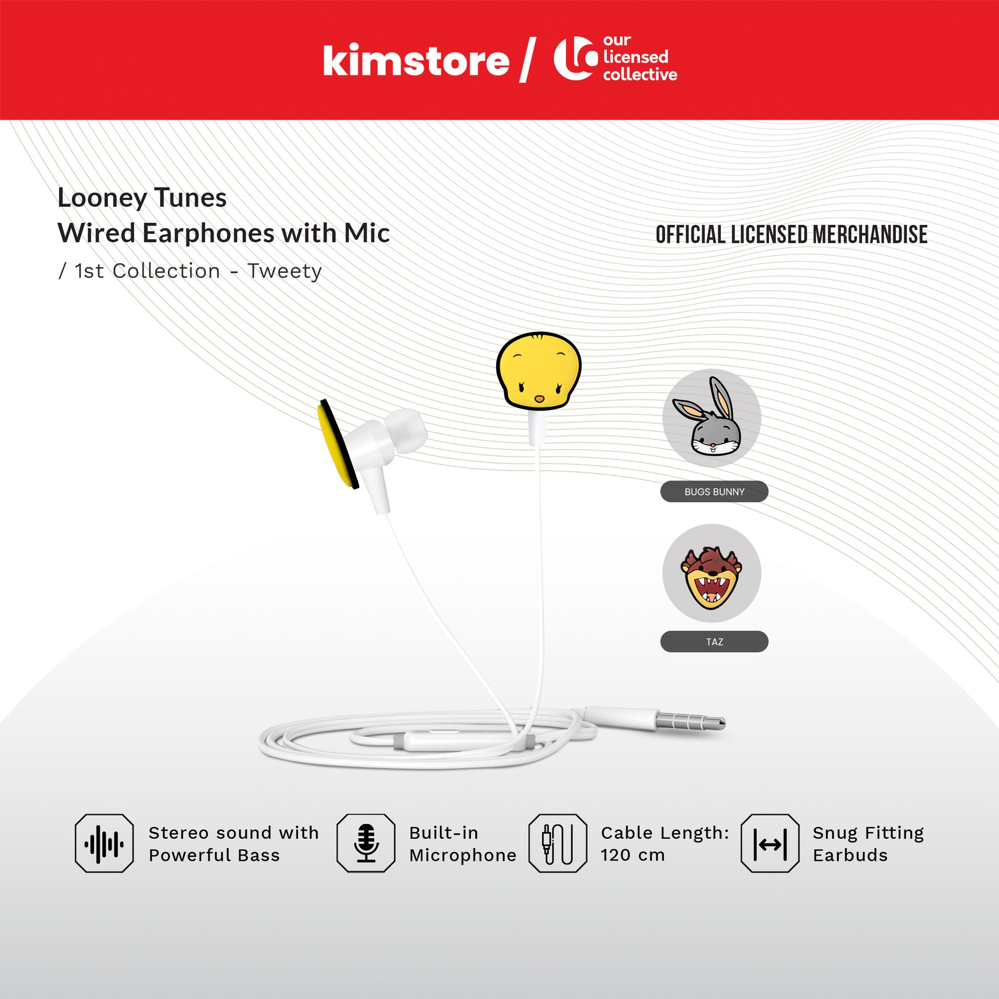 looney tunes wired earphones with mic 1st collection tweety