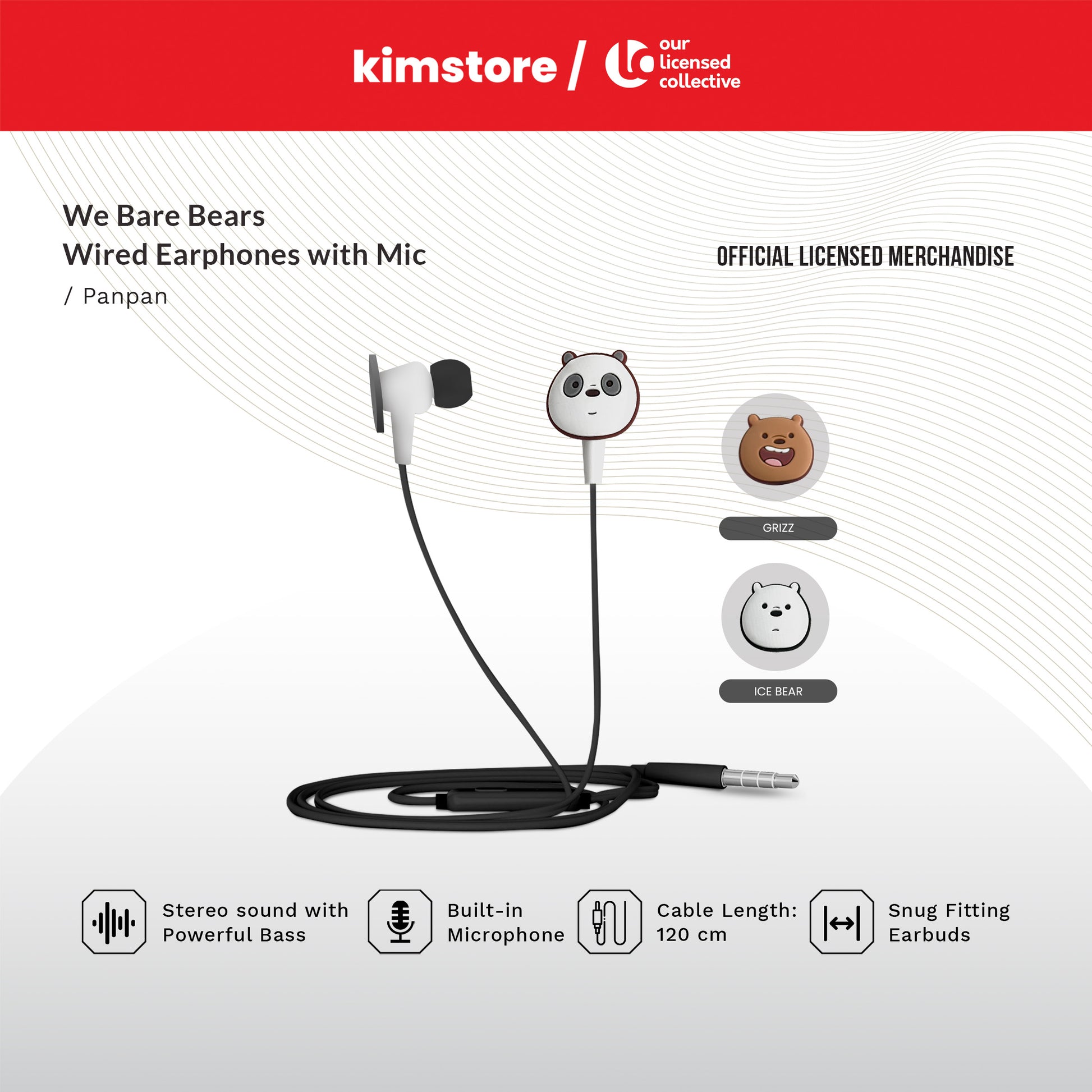 we bare bears wired earphones with mic 1st collection panpan