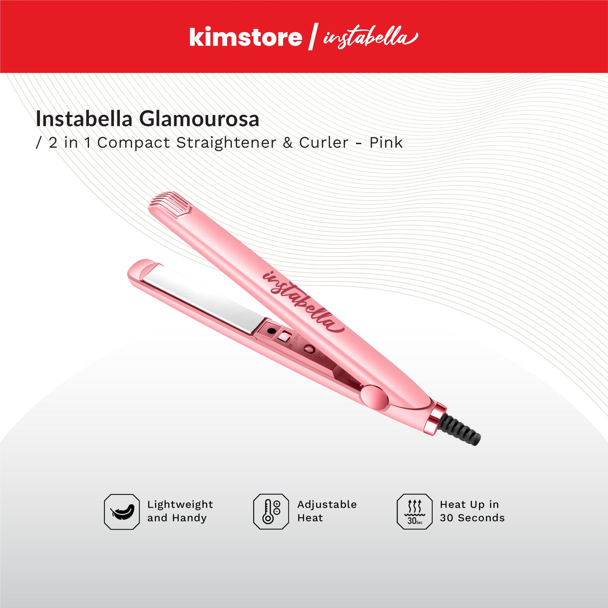 instabella glamourosa 2 in 1 compact straightener & curler hs 340 pink