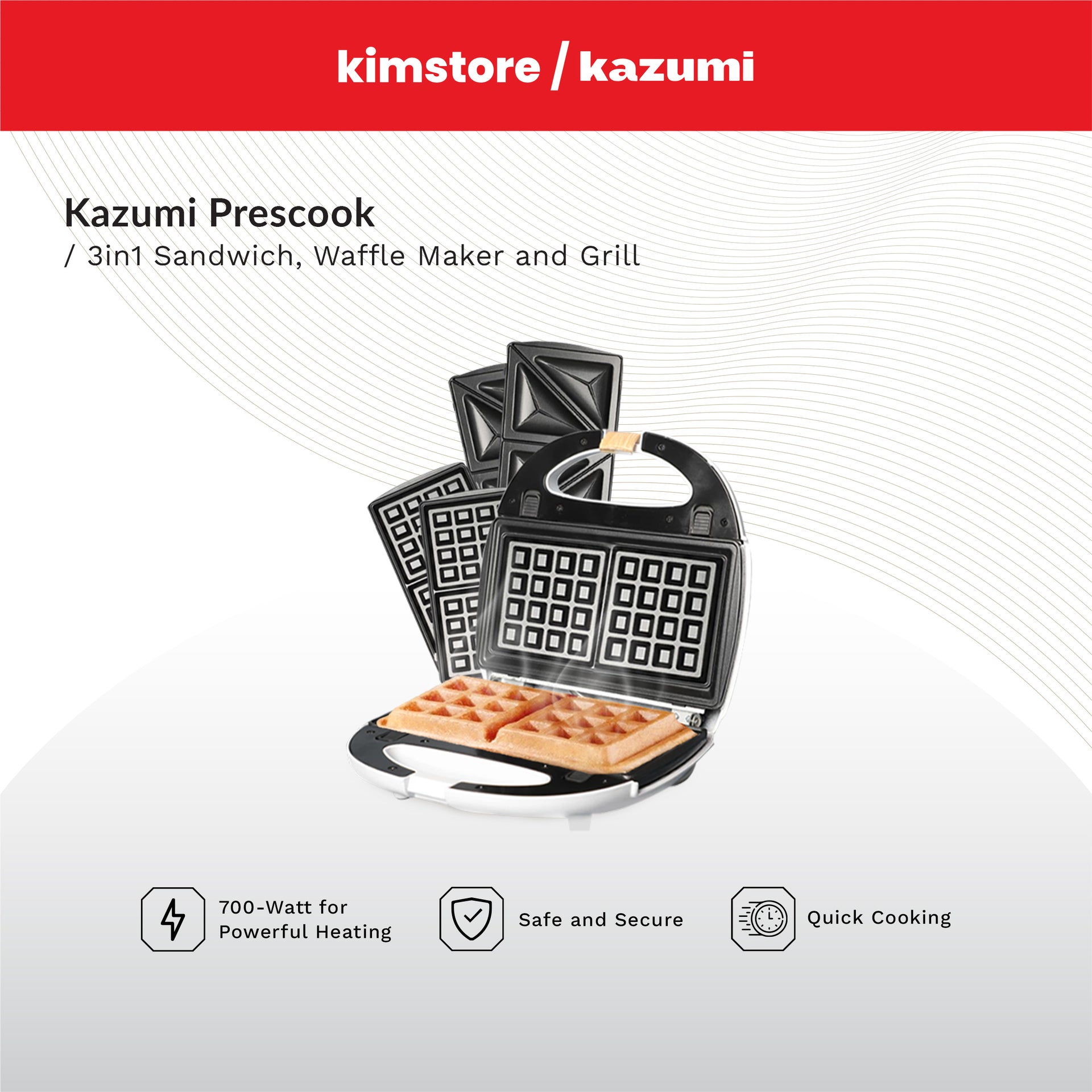 KAZUMI Prescook 3in1 Sandwich, Waffle Maker and Grill