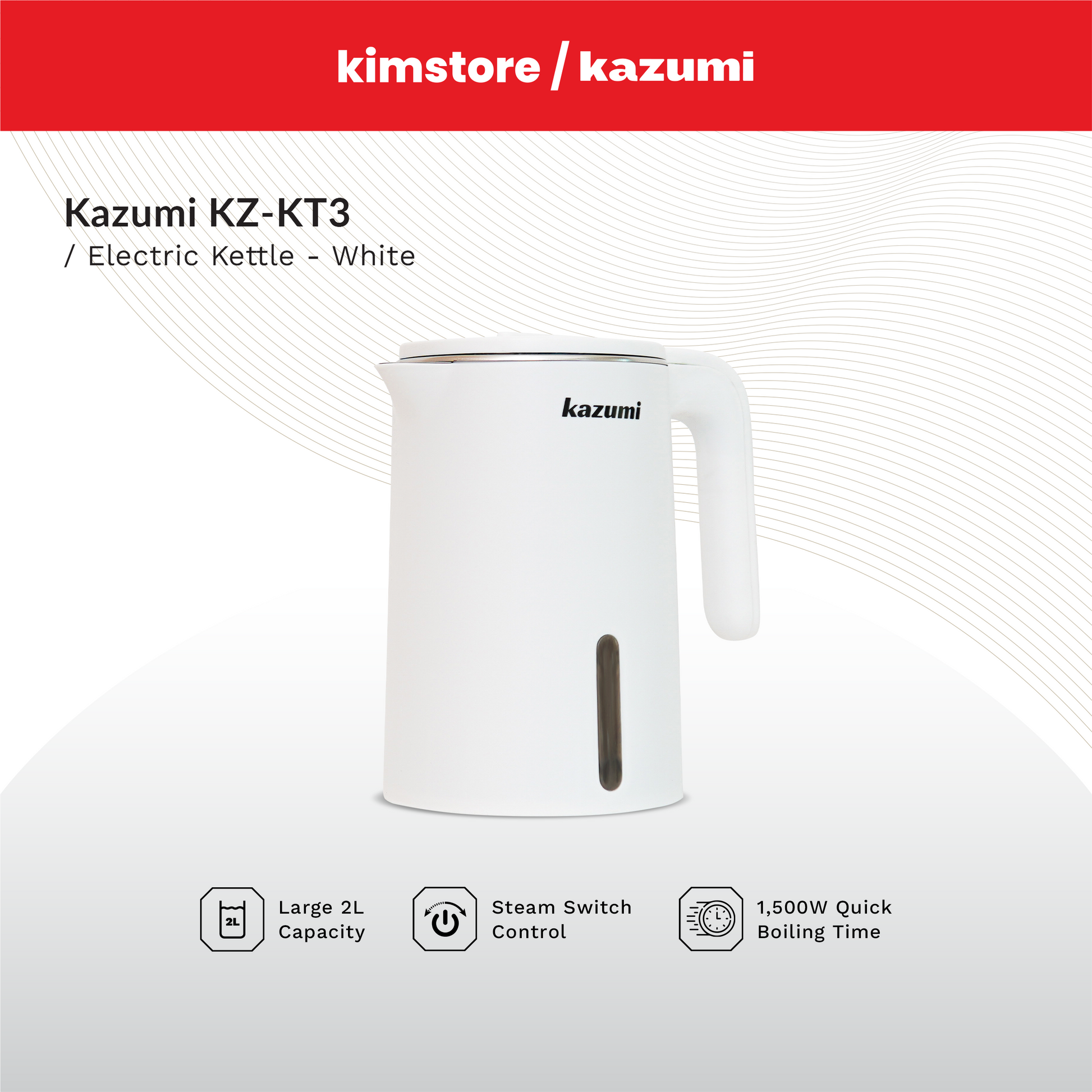 kazumi kz kt3 2l single walled kettle white