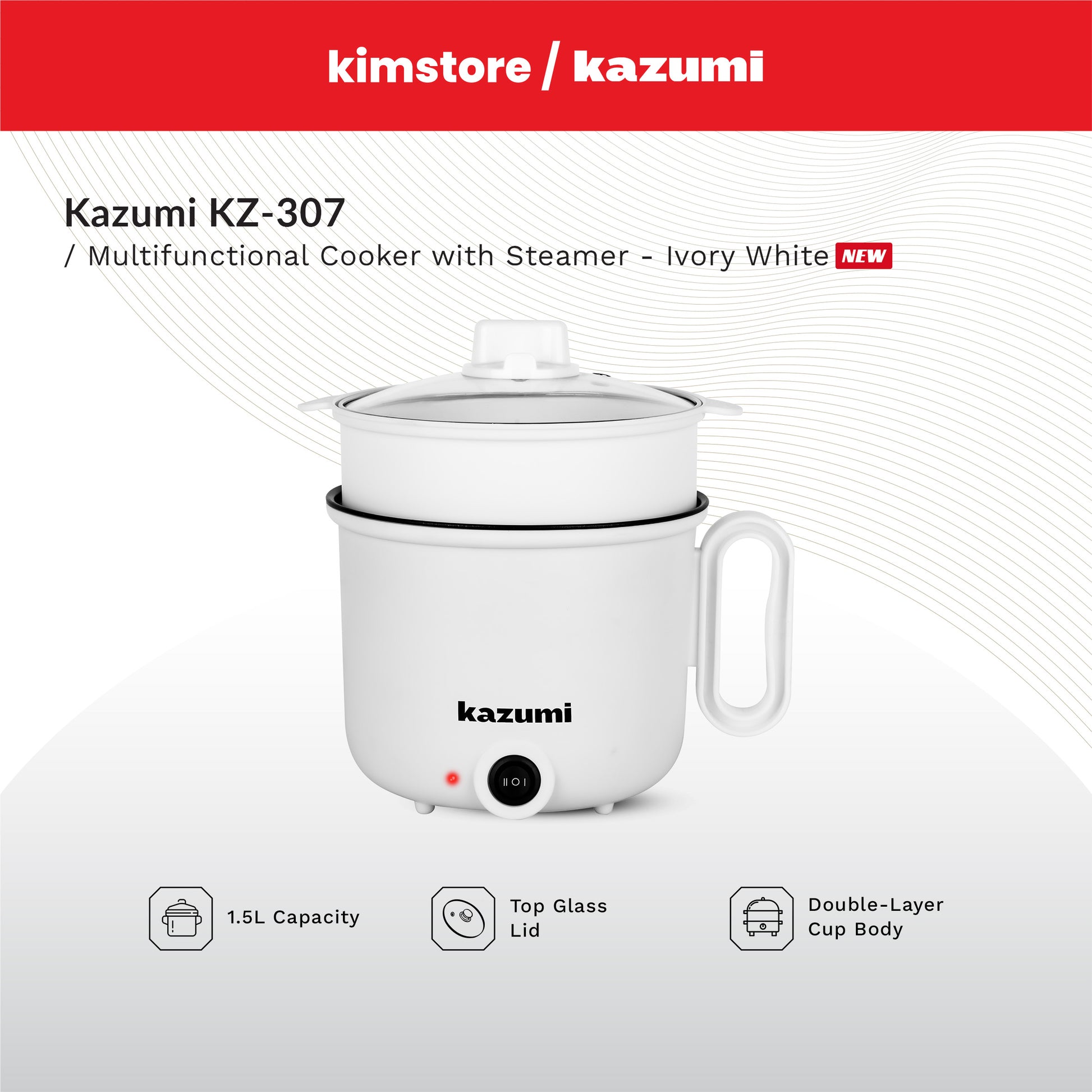 kazumi kz 307 1.5l multifunctional cooker with steamer ivory white
