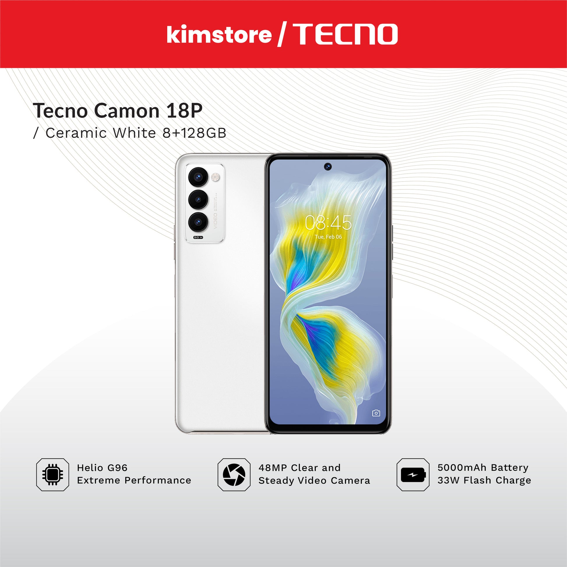 tecno camon 18p 8gb128gb ceramic white