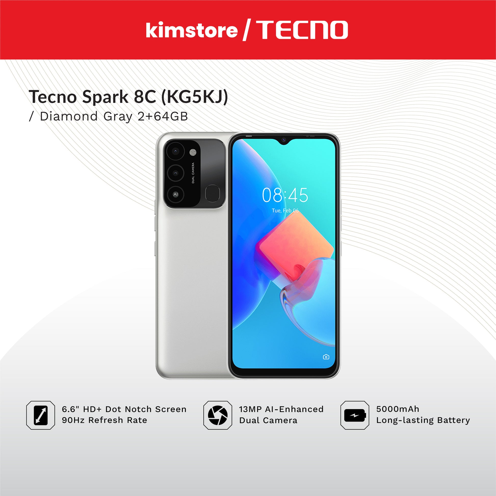 tecno spark 8c kg5j 2gb64gb diamond gray