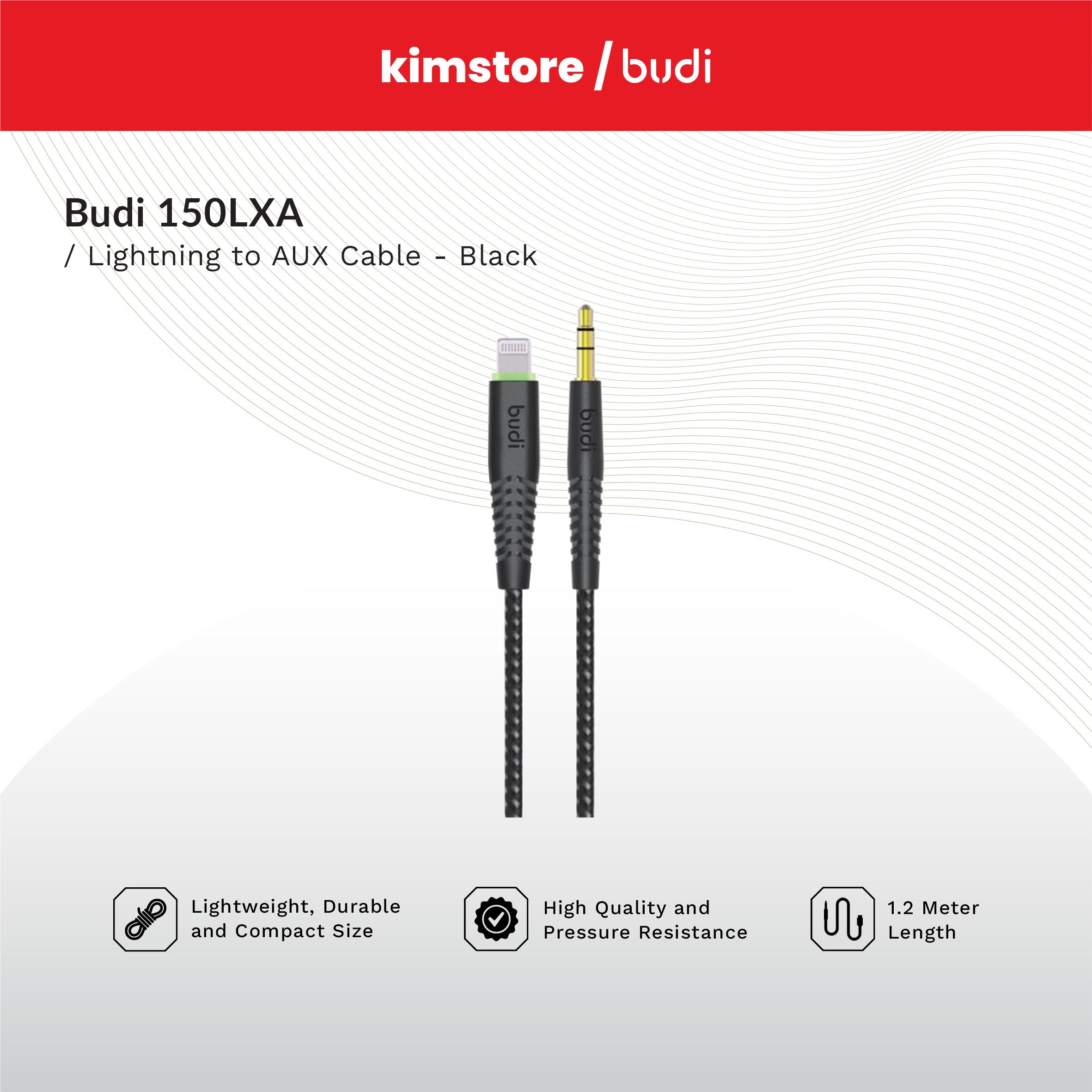 BUDI 150 LXA Lightning to AUX Cable