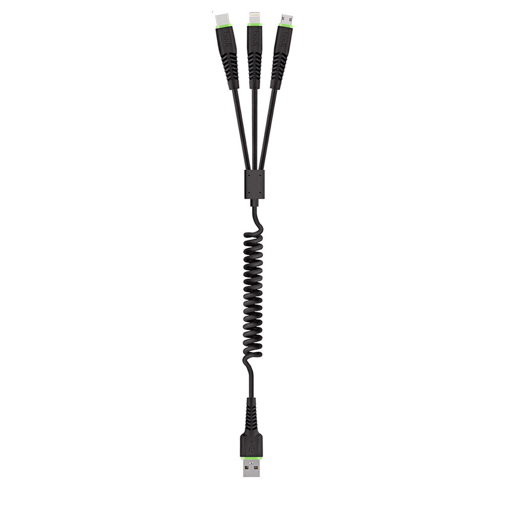 BUDI 150T3S 3in1 Coiled Charging Cable