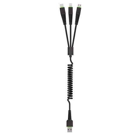 BUDI 150T3S 3in1 Coiled Charging Cable