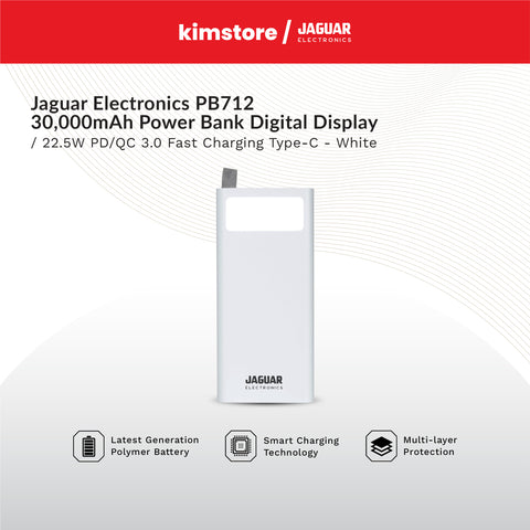 Jaguar Electronics PB712 30000mAh Power Bank Digital Display 22.5W PD/QC 3.0 Fast Charging Type-C