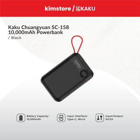 KAKU CHUANGYUAN KSC-158 10000mAh Powerbank w/ Built in Lightning Cable LED Screen