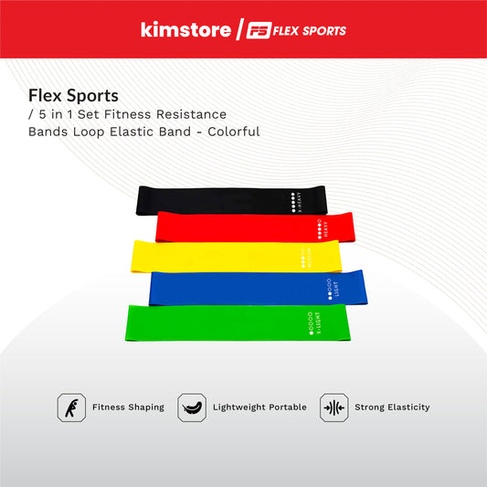 Flex Sports 5 in 1 Set Fitness Resistance Bands Loop Elastic Band